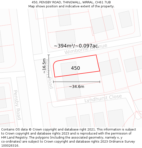 450, PENSBY ROAD, THINGWALL, WIRRAL, CH61 7UB: Plot and title map