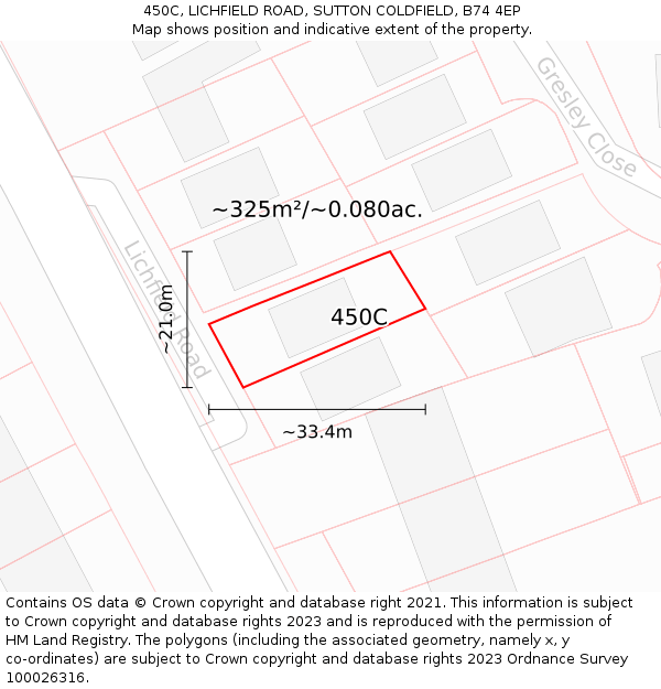 450C, LICHFIELD ROAD, SUTTON COLDFIELD, B74 4EP: Plot and title map