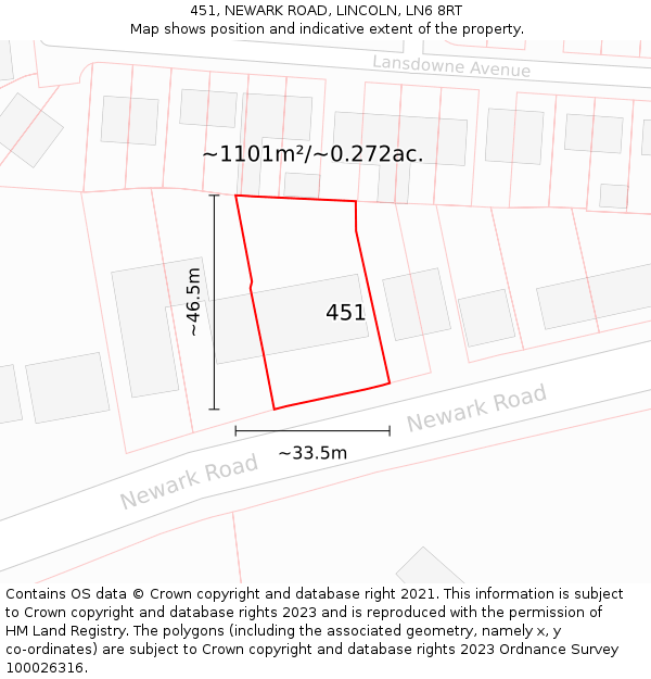 451, NEWARK ROAD, LINCOLN, LN6 8RT: Plot and title map