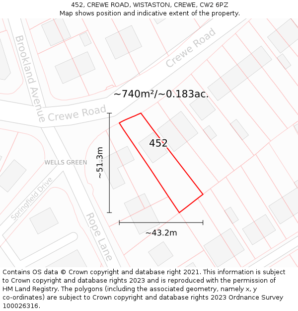 452, CREWE ROAD, WISTASTON, CREWE, CW2 6PZ: Plot and title map