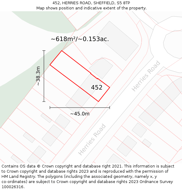 452, HERRIES ROAD, SHEFFIELD, S5 8TP: Plot and title map