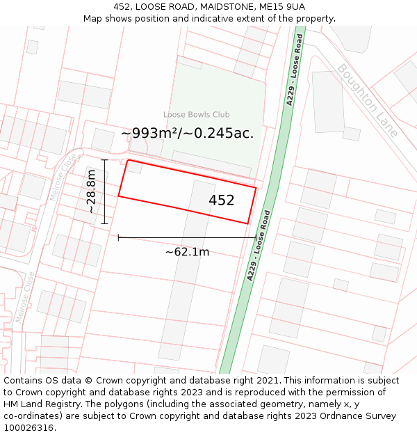 452, LOOSE ROAD, MAIDSTONE, ME15 9UA: Plot and title map