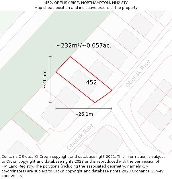 452, OBELISK RISE, NORTHAMPTON, NN2 8TY: Plot and title map