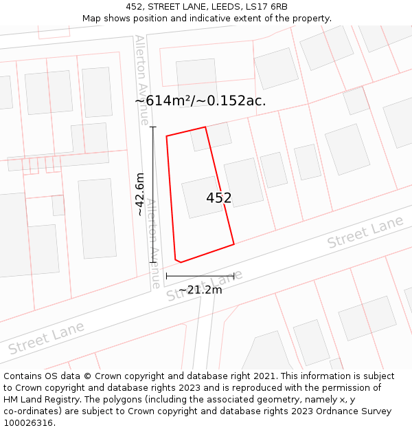 452, STREET LANE, LEEDS, LS17 6RB: Plot and title map