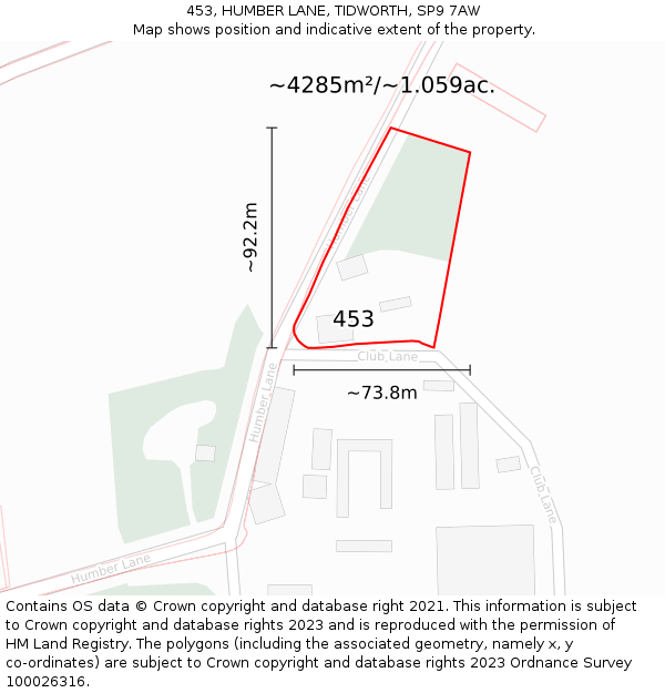 453, HUMBER LANE, TIDWORTH, SP9 7AW: Plot and title map