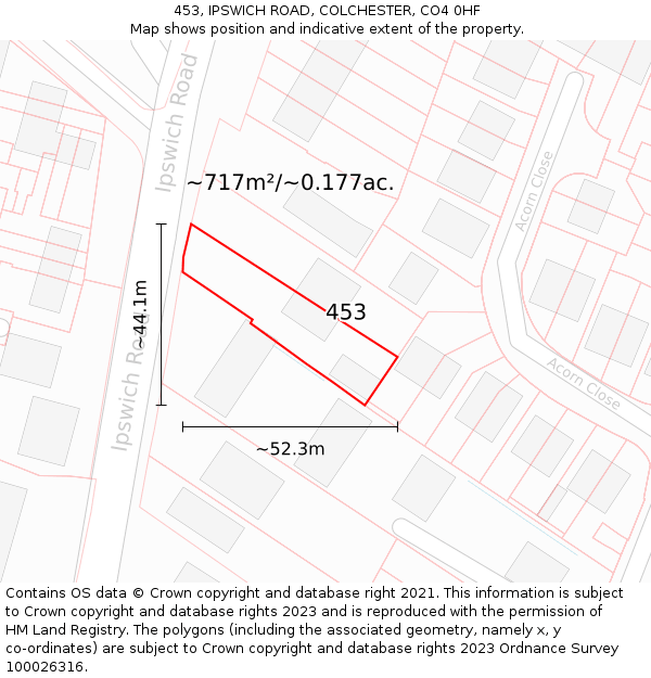 453, IPSWICH ROAD, COLCHESTER, CO4 0HF: Plot and title map