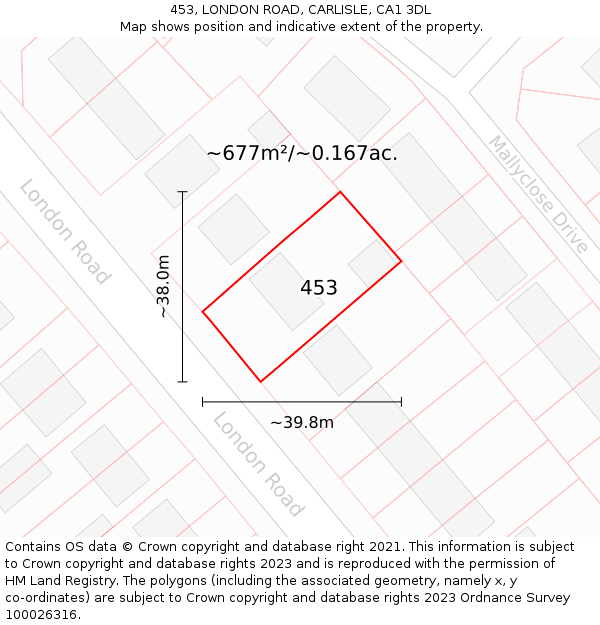 453, LONDON ROAD, CARLISLE, CA1 3DL: Plot and title map