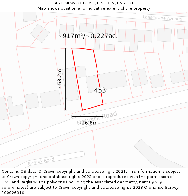 453, NEWARK ROAD, LINCOLN, LN6 8RT: Plot and title map