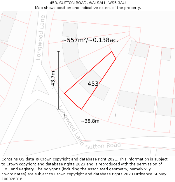 453, SUTTON ROAD, WALSALL, WS5 3AU: Plot and title map
