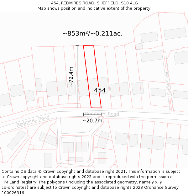 454, REDMIRES ROAD, SHEFFIELD, S10 4LG: Plot and title map