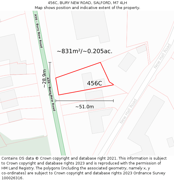 456C, BURY NEW ROAD, SALFORD, M7 4LH: Plot and title map