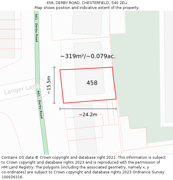 458, DERBY ROAD, CHESTERFIELD, S40 2EU: Plot and title map