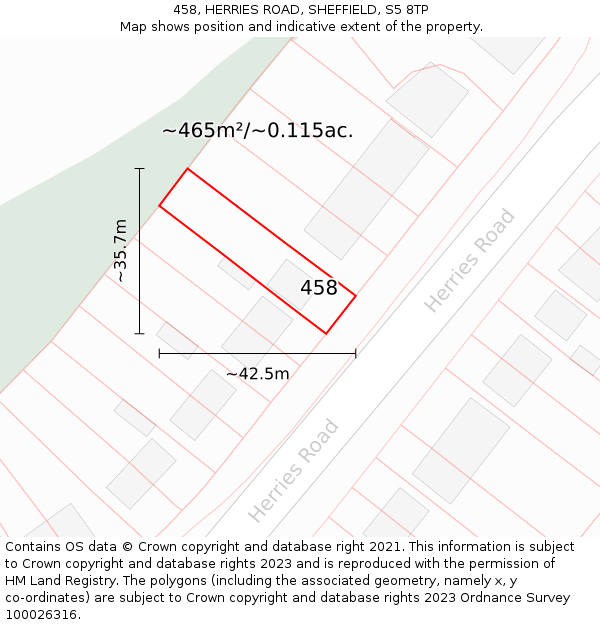 458, HERRIES ROAD, SHEFFIELD, S5 8TP: Plot and title map