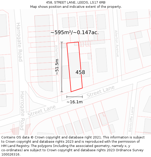 458, STREET LANE, LEEDS, LS17 6RB: Plot and title map