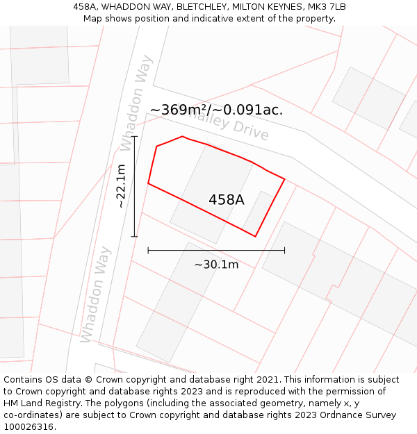 458A, WHADDON WAY, BLETCHLEY, MILTON KEYNES, MK3 7LB: Plot and title map