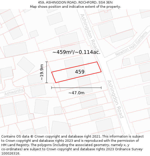 459, ASHINGDON ROAD, ROCHFORD, SS4 3EN: Plot and title map