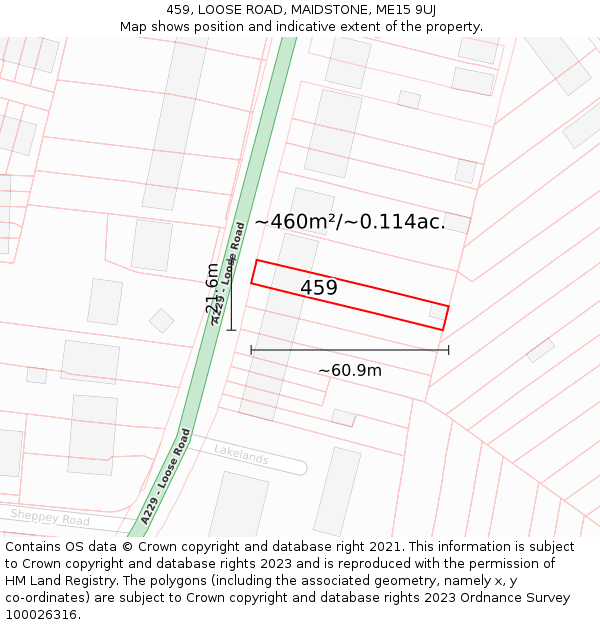 459, LOOSE ROAD, MAIDSTONE, ME15 9UJ: Plot and title map