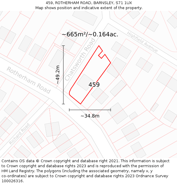 459, ROTHERHAM ROAD, BARNSLEY, S71 1UX: Plot and title map