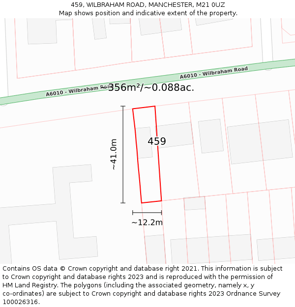 459, WILBRAHAM ROAD, MANCHESTER, M21 0UZ: Plot and title map