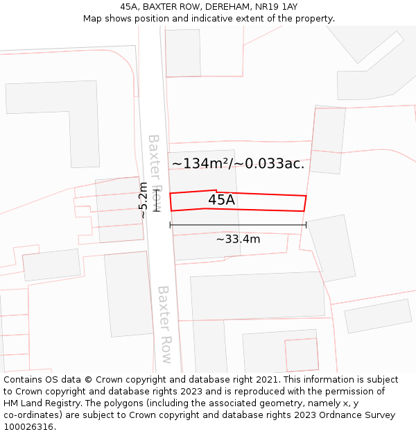 45A, BAXTER ROW, DEREHAM, NR19 1AY: Plot and title map