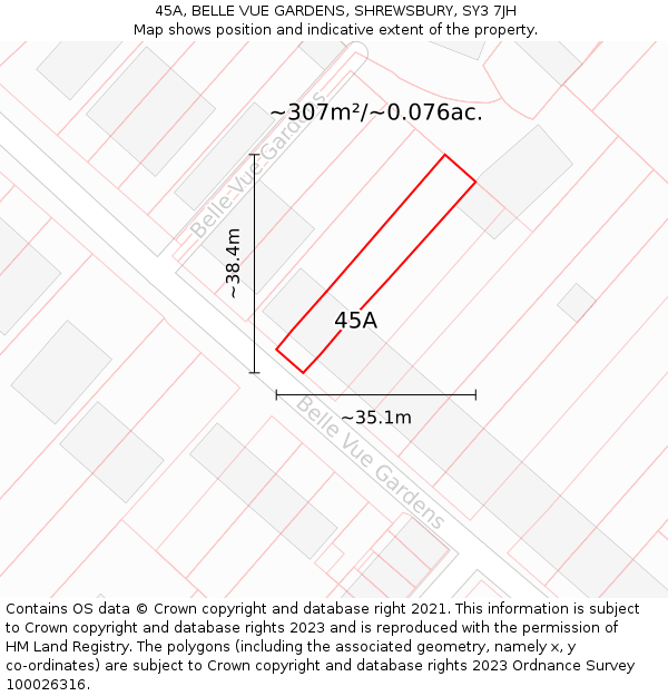 45A, BELLE VUE GARDENS, SHREWSBURY, SY3 7JH: Plot and title map
