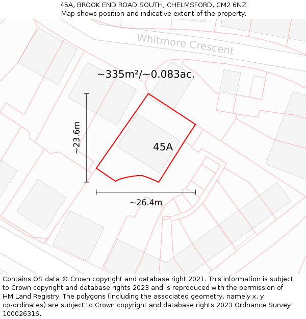 45A, BROOK END ROAD SOUTH, CHELMSFORD, CM2 6NZ: Plot and title map
