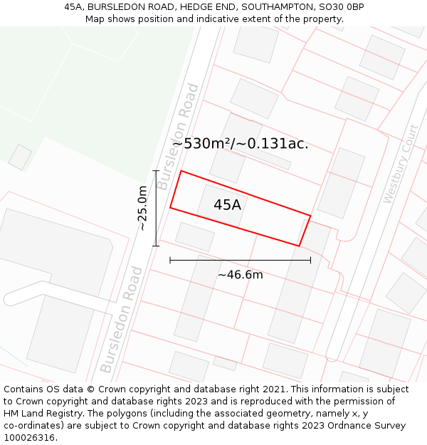 45A, BURSLEDON ROAD, HEDGE END, SOUTHAMPTON, SO30 0BP: Plot and title map