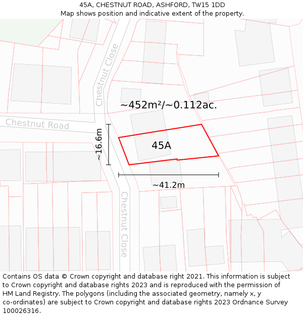 45A, CHESTNUT ROAD, ASHFORD, TW15 1DD: Plot and title map