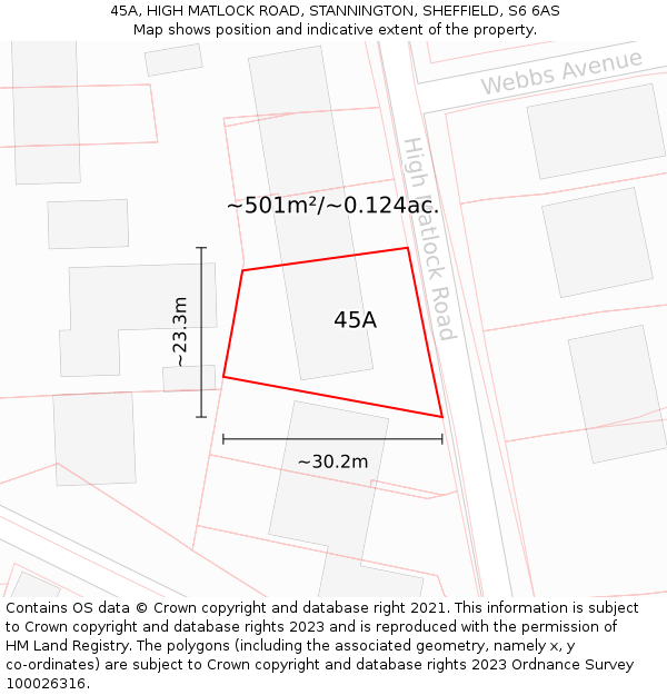 45A, HIGH MATLOCK ROAD, STANNINGTON, SHEFFIELD, S6 6AS: Plot and title map
