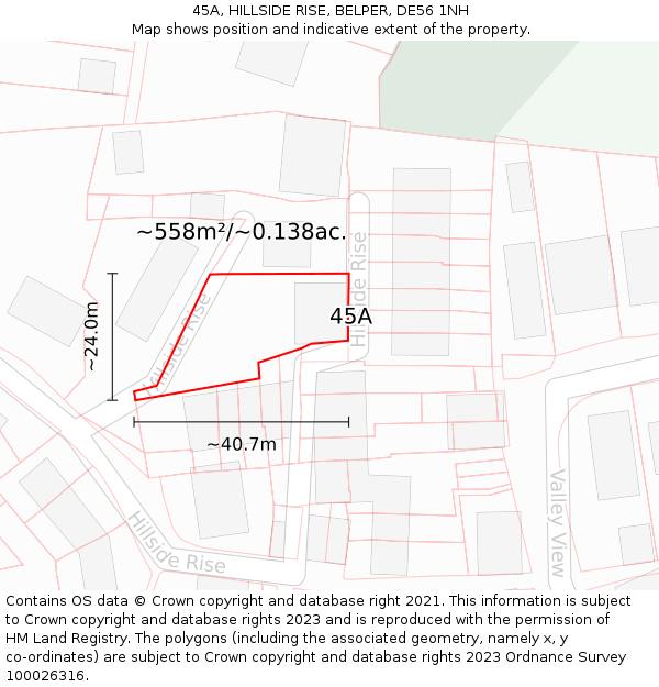 45A, HILLSIDE RISE, BELPER, DE56 1NH: Plot and title map