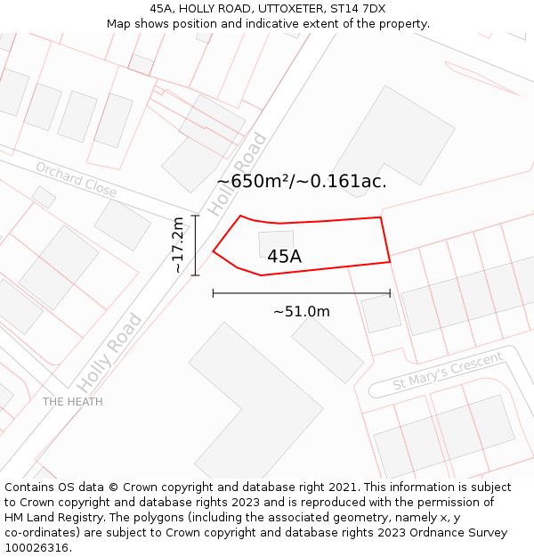 45A, HOLLY ROAD, UTTOXETER, ST14 7DX: Plot and title map