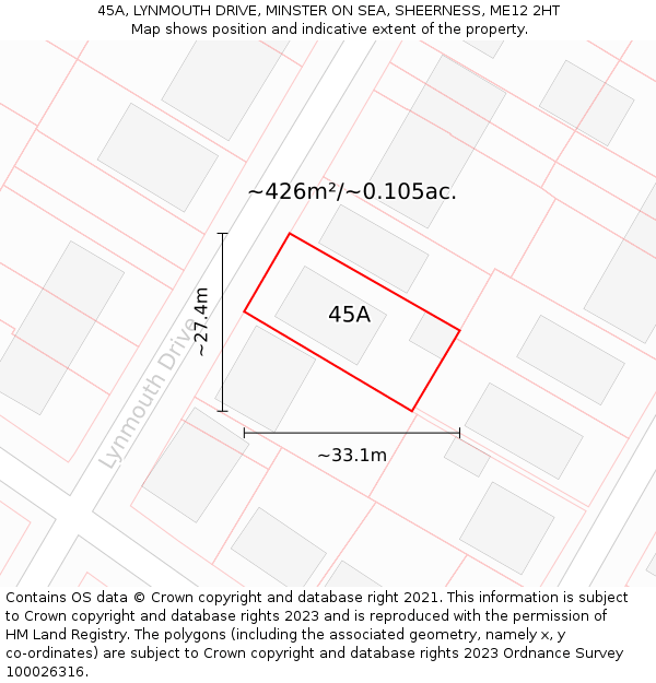 45A, LYNMOUTH DRIVE, MINSTER ON SEA, SHEERNESS, ME12 2HT: Plot and title map