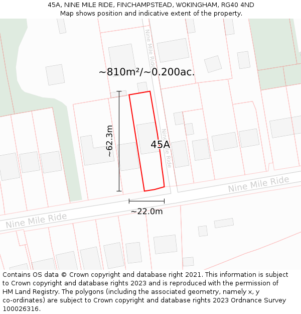 45A, NINE MILE RIDE, FINCHAMPSTEAD, WOKINGHAM, RG40 4ND: Plot and title map