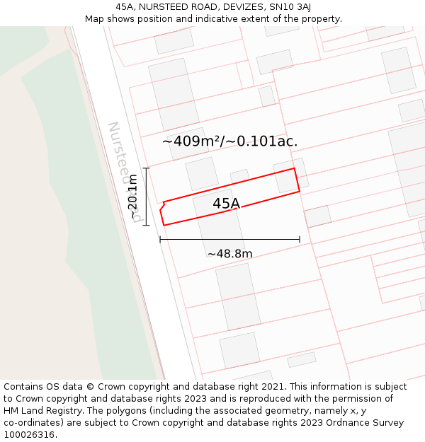 45A, NURSTEED ROAD, DEVIZES, SN10 3AJ: Plot and title map