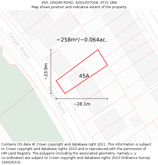45A, ONGAR ROAD, ADDLESTONE, KT15 1BW: Plot and title map
