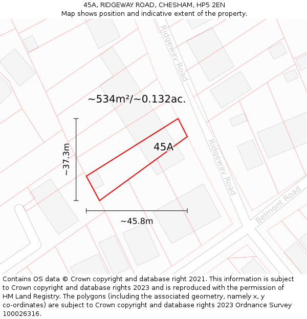 45A, RIDGEWAY ROAD, CHESHAM, HP5 2EN: Plot and title map