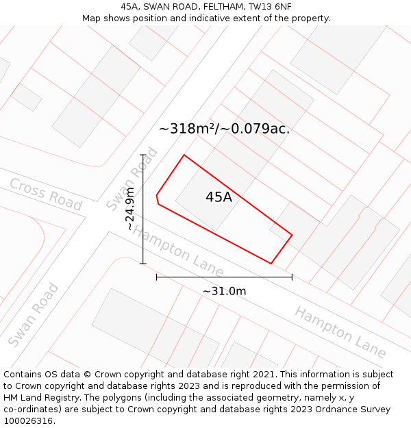 45A, SWAN ROAD, FELTHAM, TW13 6NF: Plot and title map