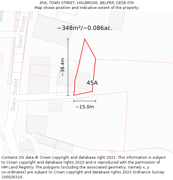 45A, TOWN STREET, HOLBROOK, BELPER, DE56 0TA: Plot and title map