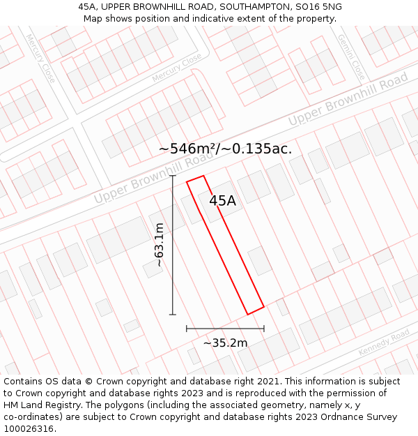 45A, UPPER BROWNHILL ROAD, SOUTHAMPTON, SO16 5NG: Plot and title map