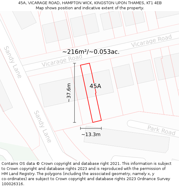 45A, VICARAGE ROAD, HAMPTON WICK, KINGSTON UPON THAMES, KT1 4EB: Plot and title map