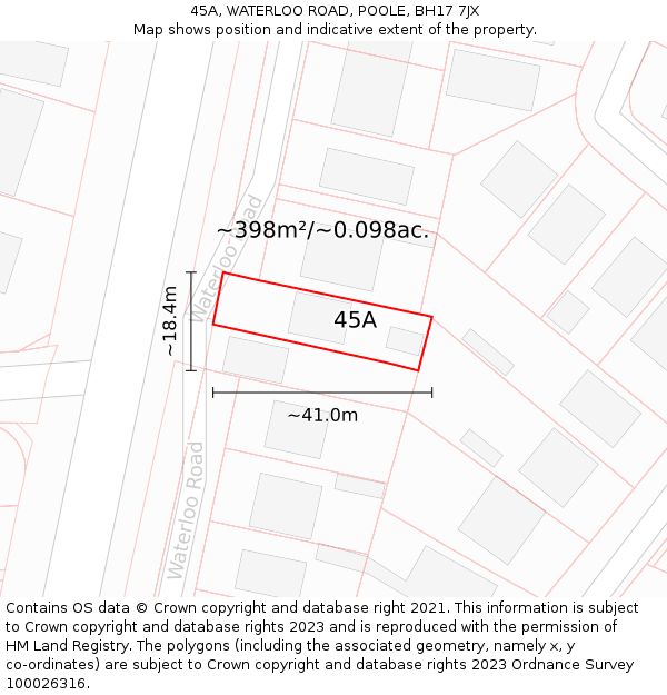 45A, WATERLOO ROAD, POOLE, BH17 7JX: Plot and title map
