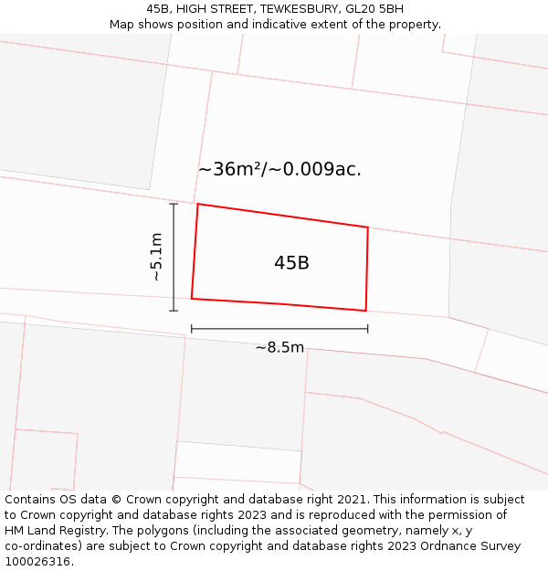 45B, HIGH STREET, TEWKESBURY, GL20 5BH: Plot and title map