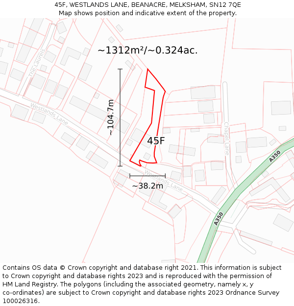 45F, WESTLANDS LANE, BEANACRE, MELKSHAM, SN12 7QE: Plot and title map