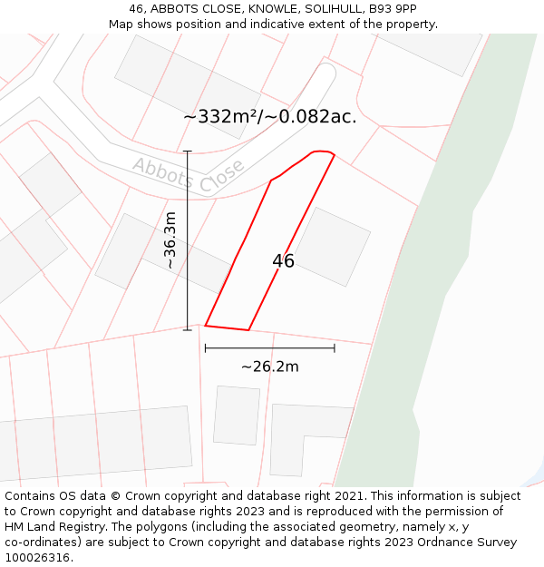 46, ABBOTS CLOSE, KNOWLE, SOLIHULL, B93 9PP: Plot and title map