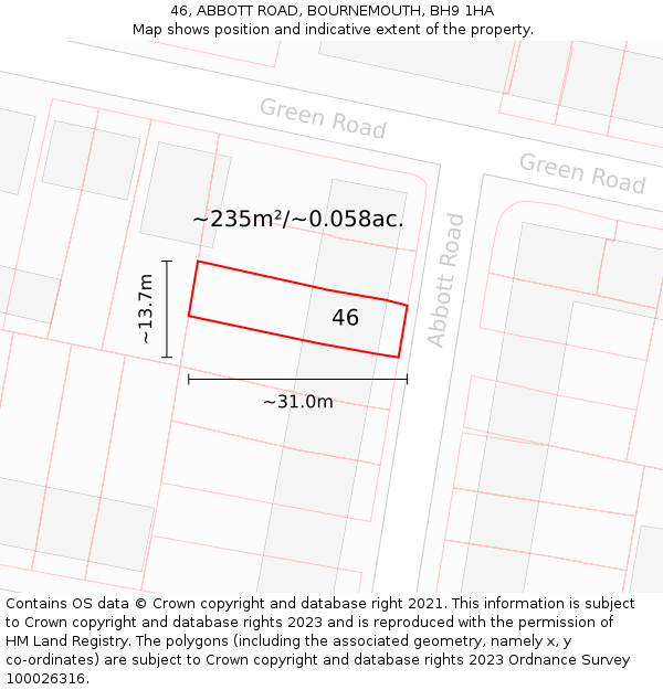 46, ABBOTT ROAD, BOURNEMOUTH, BH9 1HA: Plot and title map