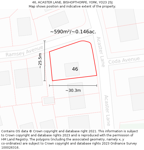 46, ACASTER LANE, BISHOPTHORPE, YORK, YO23 2SJ: Plot and title map