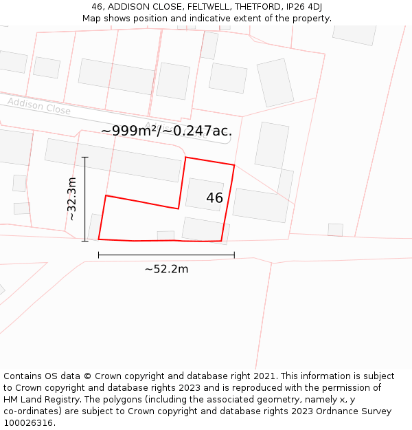 46, ADDISON CLOSE, FELTWELL, THETFORD, IP26 4DJ: Plot and title map