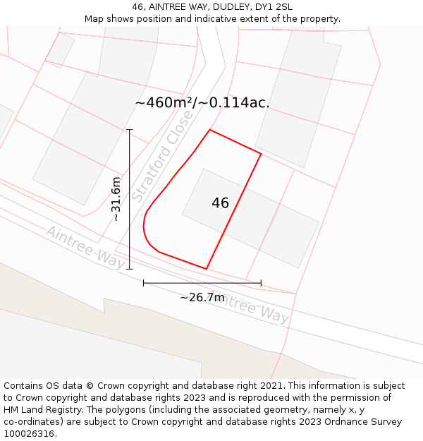 46, AINTREE WAY, DUDLEY, DY1 2SL: Plot and title map