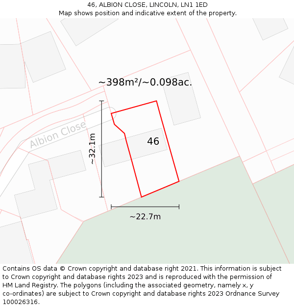 46, ALBION CLOSE, LINCOLN, LN1 1ED: Plot and title map