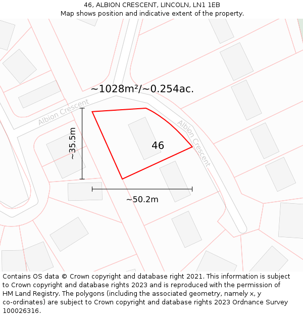 46, ALBION CRESCENT, LINCOLN, LN1 1EB: Plot and title map